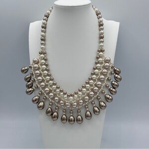 Chaps White and Silver Statement Necklace with Layered Design
